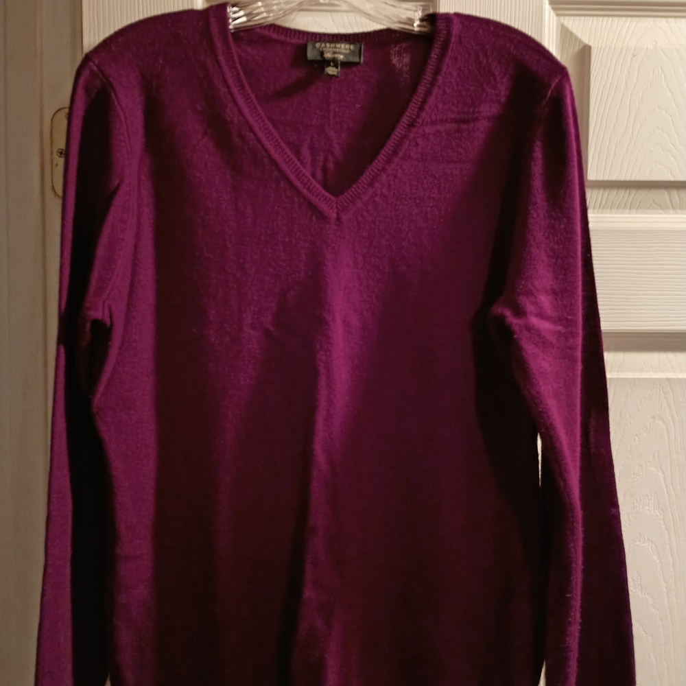 NWOT Charter Club Women's  Deep Purple 100% Pure Cashmere V-Neck Sweater